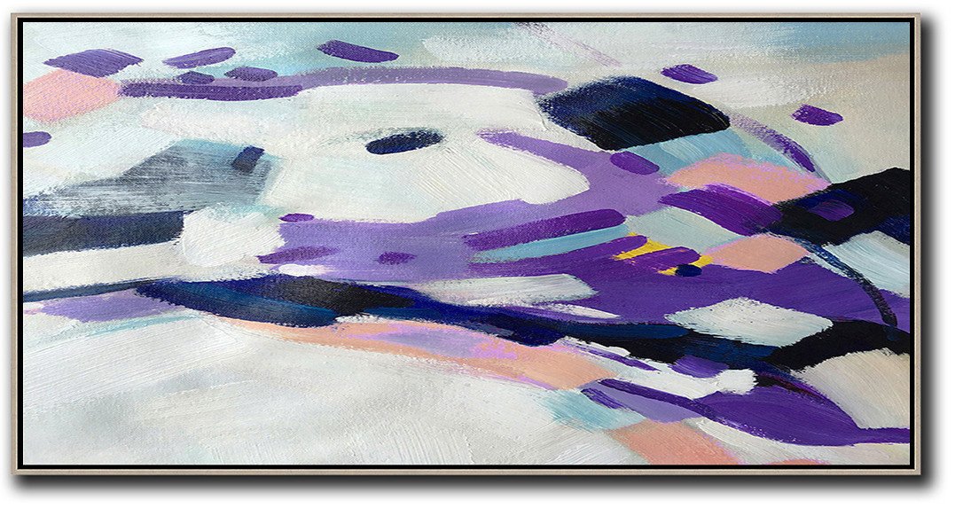 Pretty Abstract Paintings,Horizontal Palette Knife Contemporary Art,Hand Painted Canvas Art,White,Purple,Dark Blue,Pink.etc